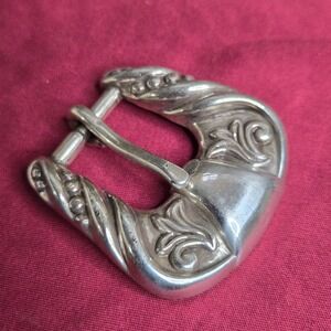 ROC Nocona Western Belt Buckle Silver Tone Floral Scroll Twisted Rope 1.7" Small